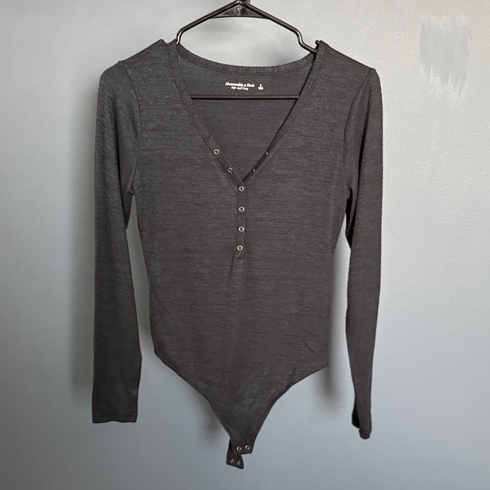 Abercrombie & Fitch Charcoal Long Sleeve Bodysuit